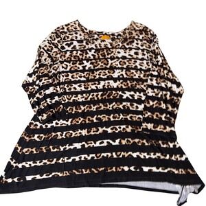 Ruby Rd Womens Leopard Stripe Embellished Neck 2X Tunic Top